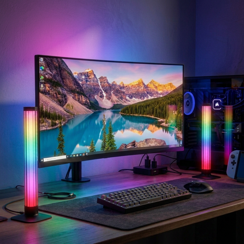 2-pack ambient gamer bordslampor - RGB löpande ljus, 360° effekt, 33 cm