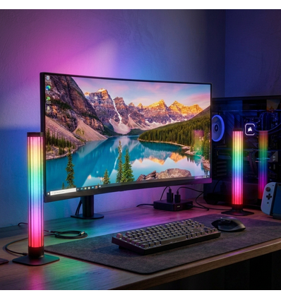 2-pack ambient gamer bordslampor - RGB löpande ljus, 360° effekt, 43 cm