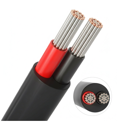10m Kabel röd/svart, svart rund - 2x0,35mm², 12V-24V, för LED-strip