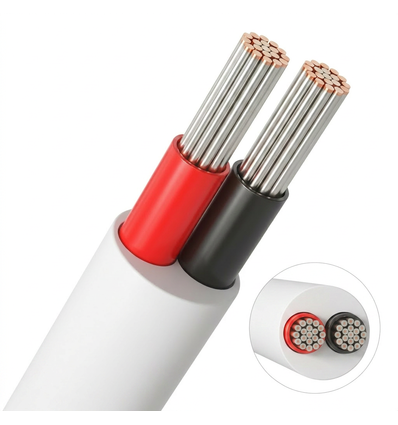 20m Kabel röd/svart, vit rund - 2x0,35mm², 12V-24V, för LED-strip
