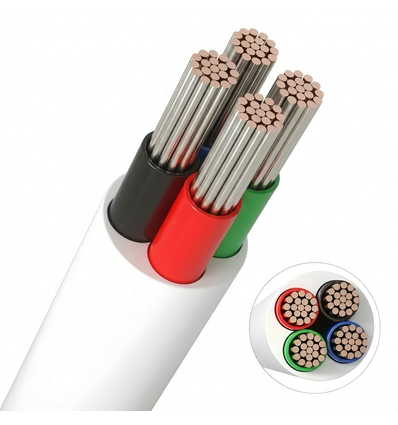 20m RGB-kabel, vit rund - 4x0,35mm², 12V-24V för LED-strip