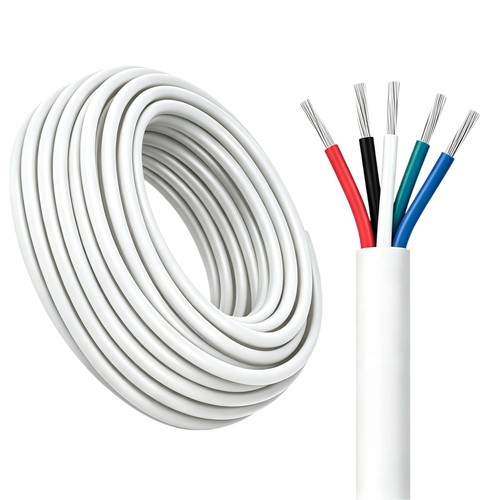 100m RGBW kabel, vit rund - 5x0,35mm², 12V-24V för LED-strip