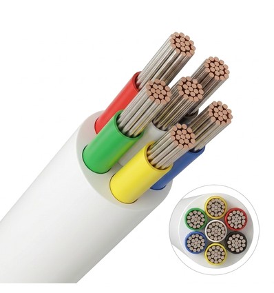 5m RGB+CCT kabel, vit rund - 6x0,35mm², 12V-24V för LED-strip