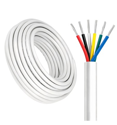 100m RGB+CCT kabel, vit rund - 6x0,35mm², 12V-24V för LED-strip