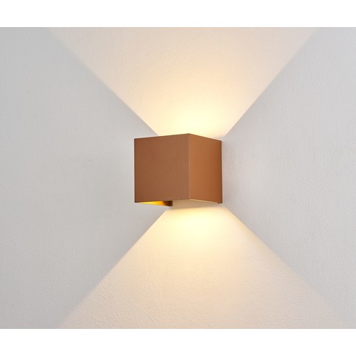 6W CUBIC PRO vägglampa - IP65, Corten, vidarekoppling, justerbar, fyrkantig, upp/ner, inomhus / utomhus, inkl. ljuskälla