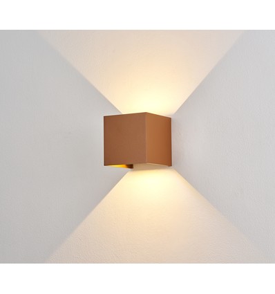 6W dimbar CUBIC PRO vägglampa - IP65, Corten, vidarekoppling, justerbar, fyrkantig, upp/ner, inne/ute, inkl. ljuskälla