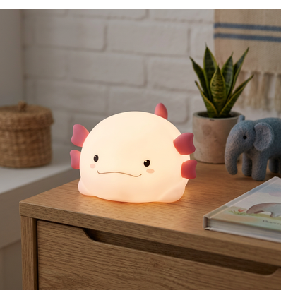 MOCHI Axolotl nattlampa i mjuk silikon - uppladdningsbar, färgskiftande + varmvit