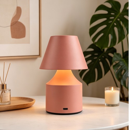 Laddningsbar LED-bordslampa - Rosa, touch-dimbar, 3-i-1, IP20 inomhus