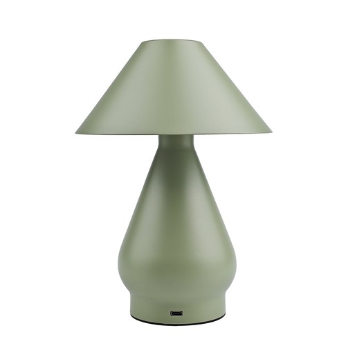 Laddningsbar LED-bordslampa - Grön, Ø16cm, 21,5cm hög, touch dimbar, 3i1, IP20 inomhus
