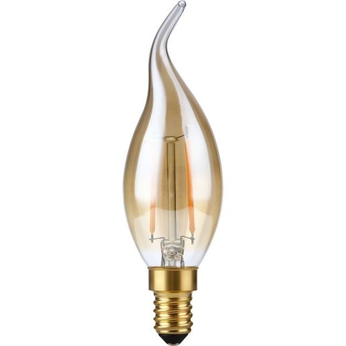 E14 2W dimbar LED kronlampa med topp - C35, filament, 2200K, guldglas