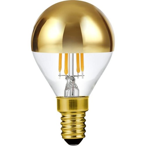 E14 4W dimbar LED-kronlampa med toppförspegling - G45, filament, guld, 2500K