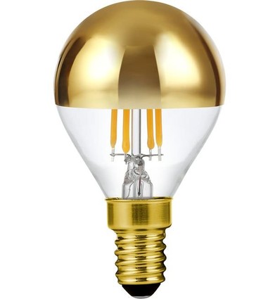 E14 4W dimbar LED-kronlampa med toppförspegling - G45, filament, guld, 2500K