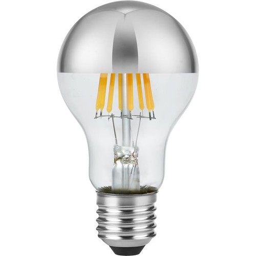 E27 6,5W dimbar LED-klotlampa - Toppförsilvrad, A60, filament, 2500K, silverfinish