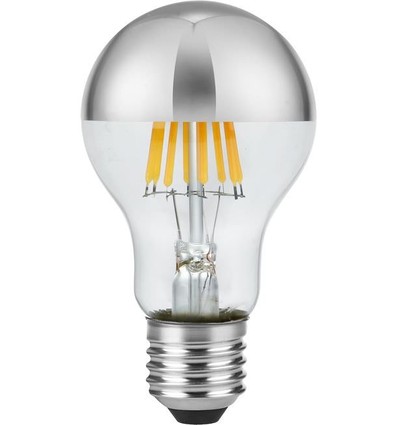 E27 6,5W dimbar LED-klotlampa - Toppförsilvrad, A60, filament, 2500K, silverfinish
