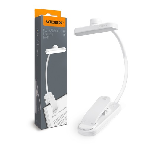 Vit uppladdningsbar LED-läslampa - bärbar med flexibel arm