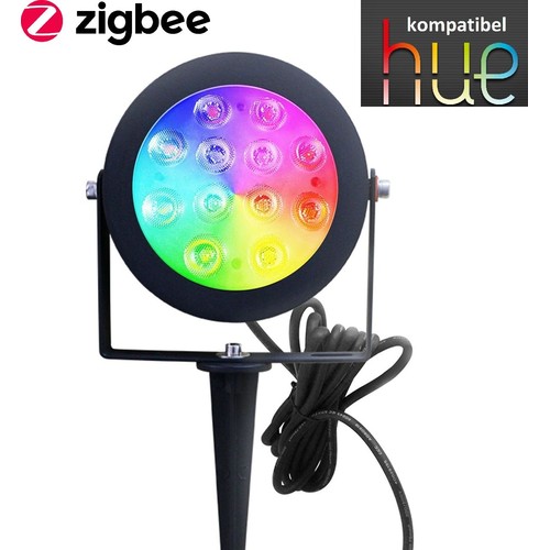 Outlet: Zigbee Pro LED Trädgårdsspot 25W RGB+CCT, 2100LM, IP65, 230V - Svart