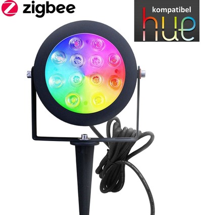 Outlet: Zigbee Pro LED Trädgårdsspot 25W RGB+CCT, 2100LM, IP65, 230V - Svart