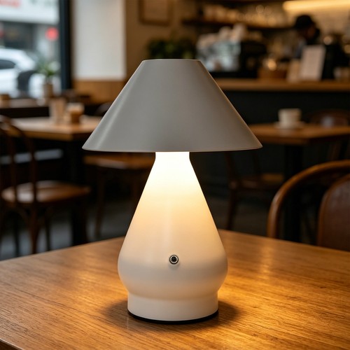 Laddningsbar LED-bordslampa - Vit, Ø16cm, 21,5cm hög, touch-dimbar, 3-i-1, IP20 inomhus