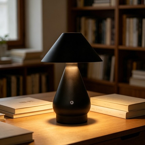 Laddningsbar LED bordslampa - Svart, Ø16cm, 21,5cm hög, touch dimbar, 3i1, IP20 inomhus