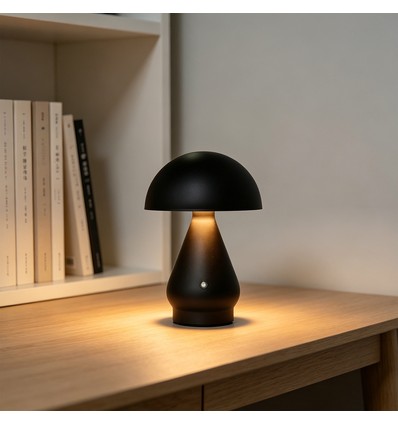 Laddningsbar LED-bordslampa - Svart, Ø15cm, 22cm hög, touch dimbar, 3-i-1, IP20 inomhus