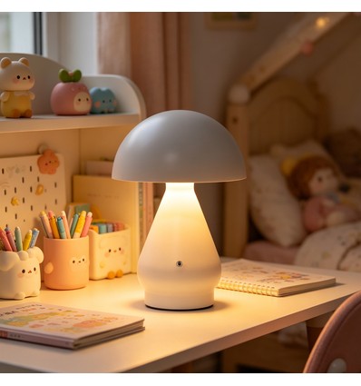 Laddningsbar LED-bordslampa - Vit, Ø15cm, 22cm hög, touch-dimbar, 3-i-1, IP20 inomhus