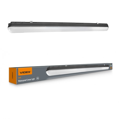 120cm 36W vattentät komplett LED-armatur - IP65, svart, 5000K, överkopplingsbar