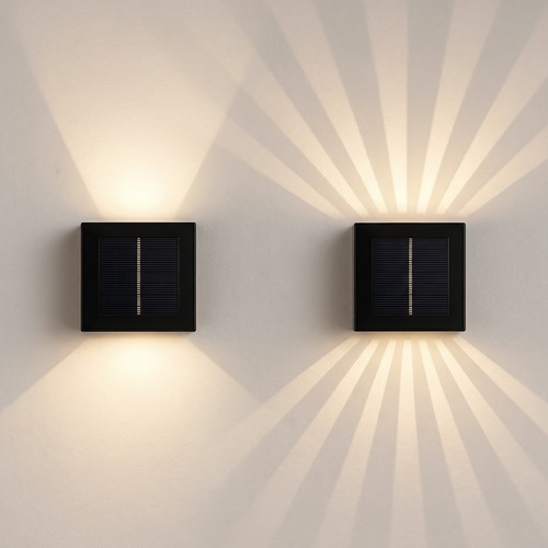 Solcells-vägglampa med justerbar ljuseffekt - IP54, svart, roterbar, fyrkantig, skymningssensor