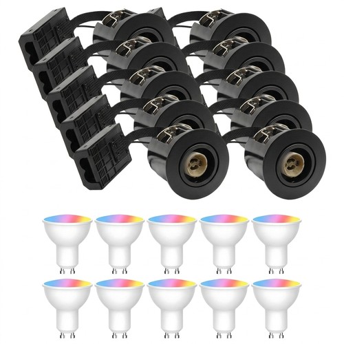10-pack Wifi downlight Inno88 - Inkl. Smart Home GU10-lampor, svart, IP44, godkänd för isolering