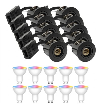 10-pack Zigbee infälld spotlight Inno88 - Inkl. Hue-kompatibla GU10-lampor, svart, IP44, godkänd i isolering