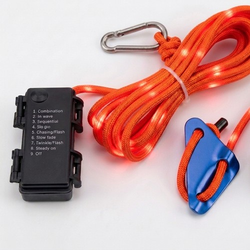 3m orange rep med ljus - karbinhake, max. 80 kg belastning