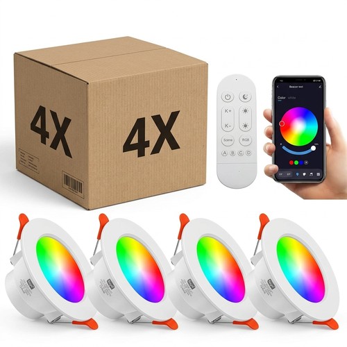 4-pack RGB+CCT Smart Home downlight - 5W LED, Bluetooth, Google Home & Alexa