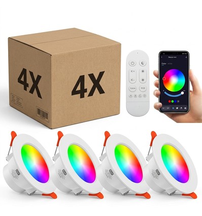 4-pack RGB+CCT Smart Home downlight - 5W LED, Bluetooth, Google Home & Alexa