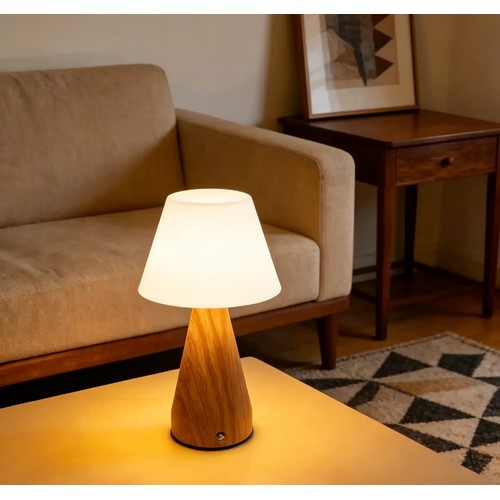 Laddningsbar LED-bordslampa - Trä, touch-dimbar, 3-i-1, IP20 inomhus