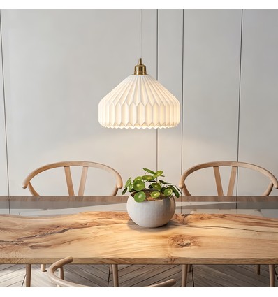E27 pendellampa keramik - Vit, 2m sladd, Ø27x23cm, IP20, utan ljuskälla