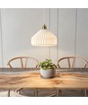 Keramik E27 pendellampa - Plisserad, vit/mässing, 2m sladd, Ø27x23cm, utan ljuskälla