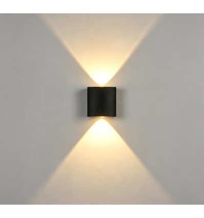 2W vägglampa - IP65, svart, upp/ner, utomhus, inkl. ljuskälla