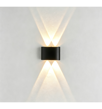 4W vägglampa - IP65, svart, upp/ner, utomhus, inkl. ljuskälla
