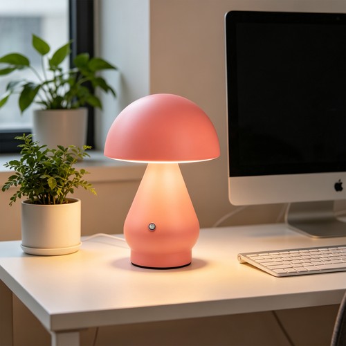 Laddningsbar LED-bordslampa - Rosa, Ø15cm, 22cm hög, touch dimbar, 3-i-1, IP20 inomhus
