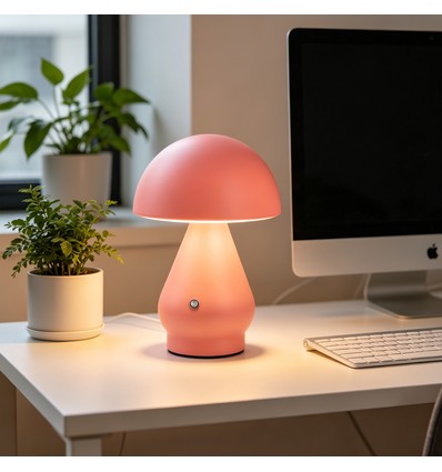 Laddningsbar LED-bordslampa - Rosa, Ø15cm, 22cm hög, touch dimbar, 3-i-1, IP20 inomhus