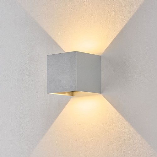 6W CUBIC PRO vägglampa - IP65, silvergrå, vidarekoppling, justerbar, fyrkantig, upp/ner, inne/ute, inkl. ljuskälla