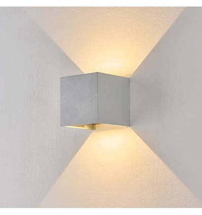 6W CUBIC PRO vägglampa - IP65, silvergrå, vidarekoppling, justerbar, fyrkantig, upp/ner, inne/ute, inkl. ljuskälla