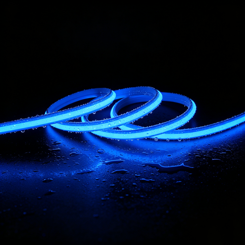 5m 9W/m Blå Slim COB strip - 230V, IP67 vattentät, 296 LED, kan klippas var 10:e cm