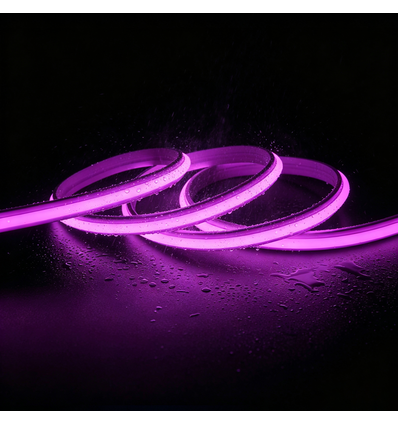 5m 9W/m Lila/rosa Slim COB strip - 230V, IP67 vattentät, 296 LED, kan klippas var 10:e cm