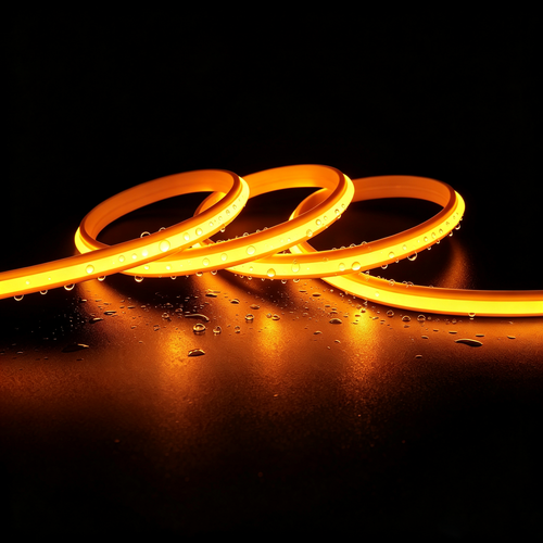 5m 9W/m Gul Slim COB strip - 230V, IP67 vattentät, 296 LED, kan klippas var 10:e cm