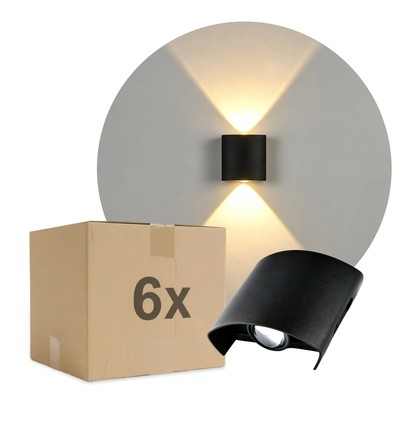6-pack 2W CURVE vägglampa - IP65, svart, upp/ner, utomhus, inkl. ljuskälla
