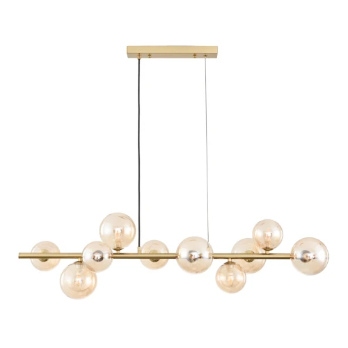 Lucca 10xG9 taklampa mässing/bärnsten - 98cm, bärnstensfärgat glas, inkl. vajerupphäng, utan ljuskälla