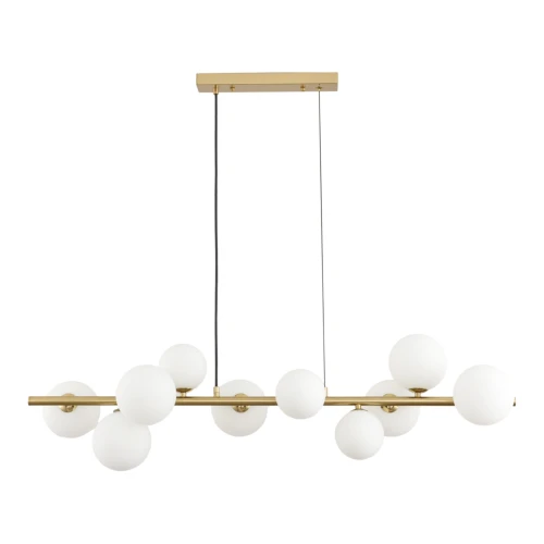 Lucca 10xG9 taklampa mässing/vit - 98cm, vitt matt glas, inkl. vajerupphäng, utan ljuskälla