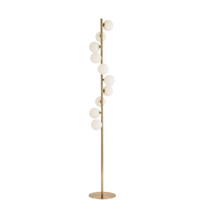Denia 10xG9 golvlampa mässing/vit - 160cm, vitt frostat glas, utan ljuskälla