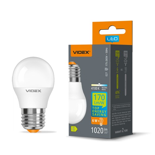 E27 6W LED-klotlampa - G45, neutralvit