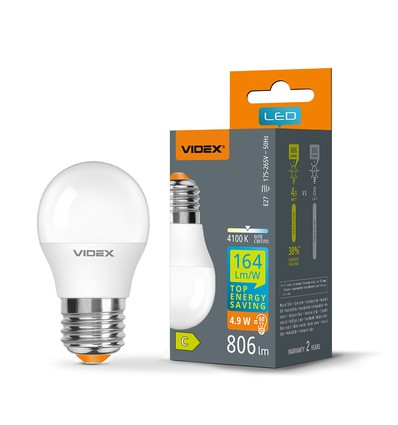 E27 4,9W LED-kronljuslampa - G45, neutralvit